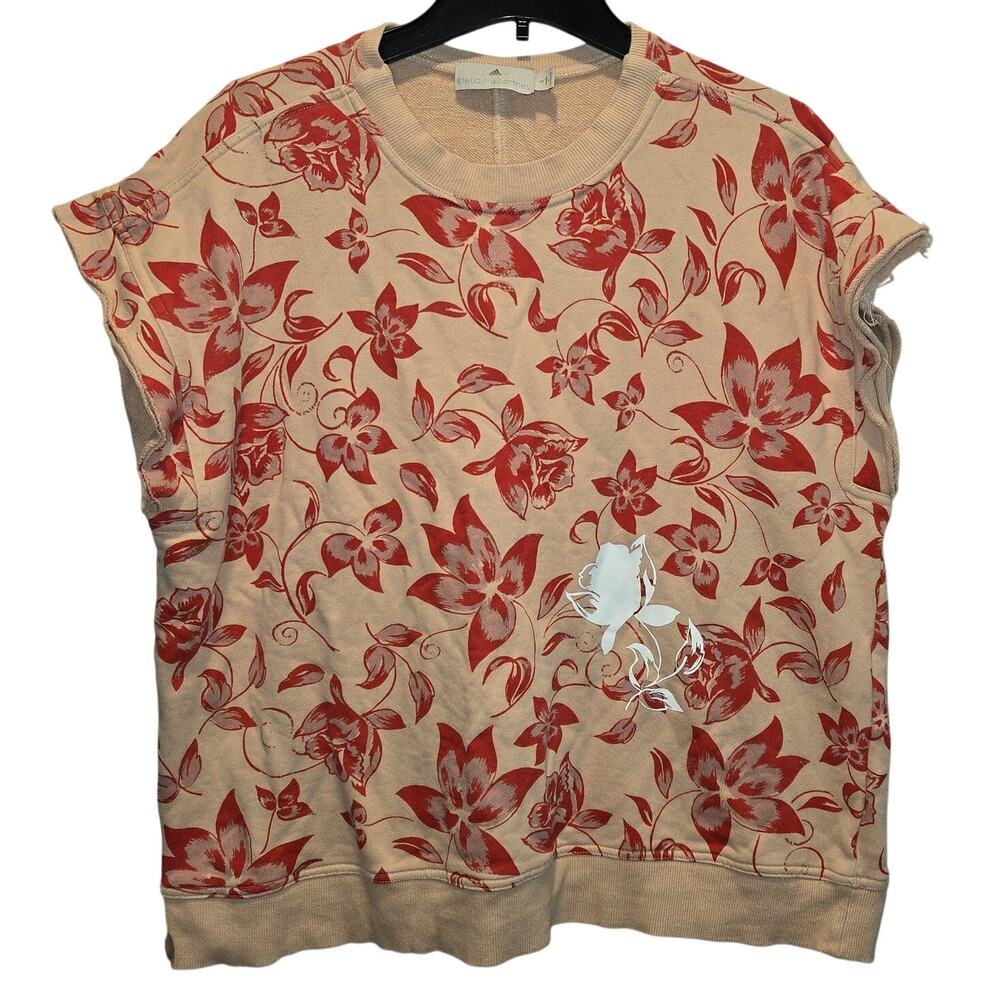 Adidas by Stella McCartney Beige Floral Short Sleeve Tee Red Print